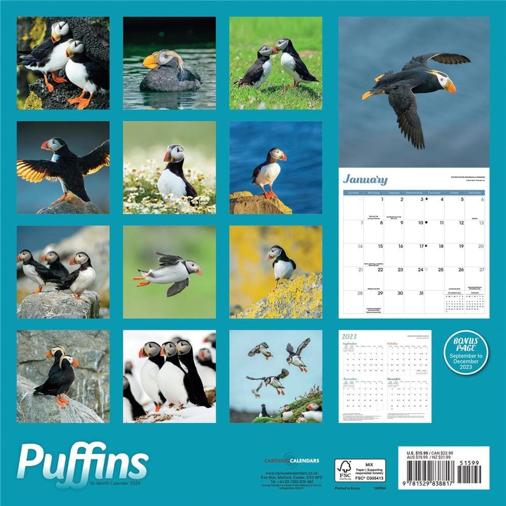 Puffins 2024 Wall Calendar