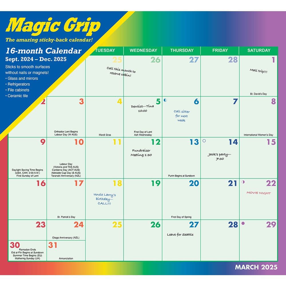 Rainbow Jumbo Magic Grip 2025 Wall Calendar