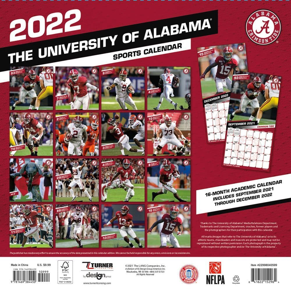 Col Alabama Crimson Tide 2022 Mini Wall Calendar - Calendars.com