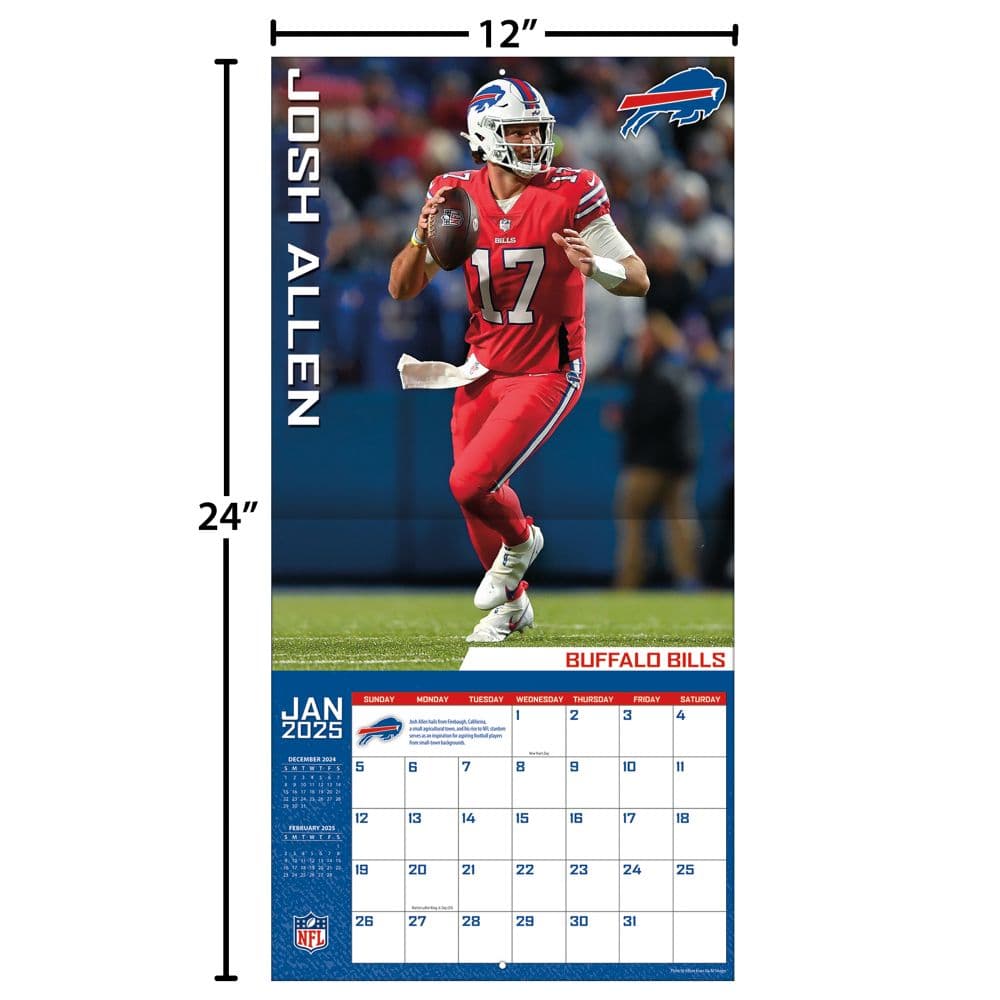 NFL Buffalo Bills Josh Allen 2025 Wall Calendar Fifth Alternate Image