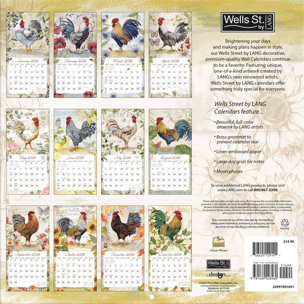 Roosters 2024 Wall Calendar