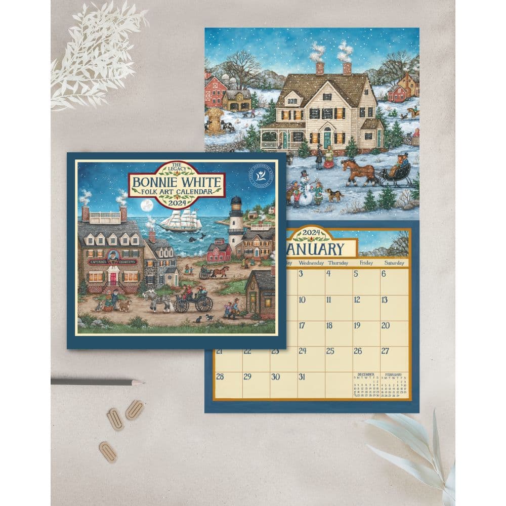 Folk Art White 2024 Wall Calendar - Calendars.com