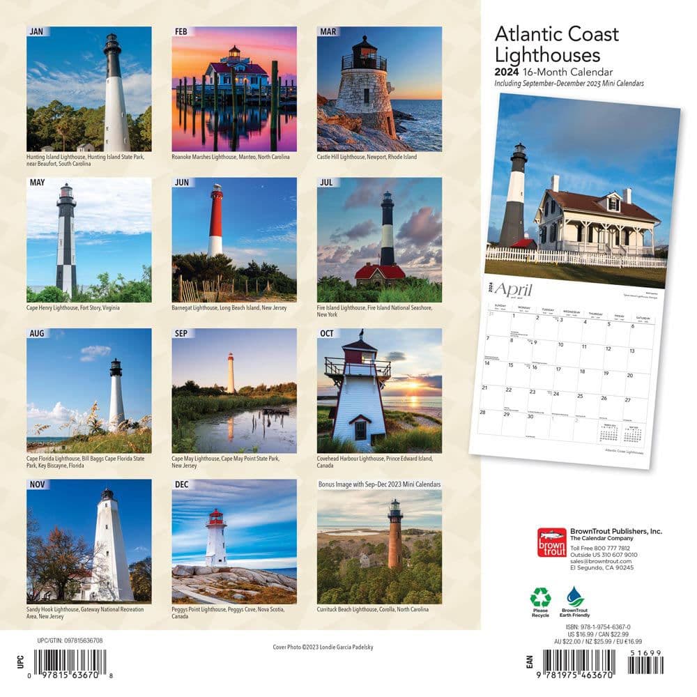 Lighthouses Atlantic Coast 2024 Wall Calendar