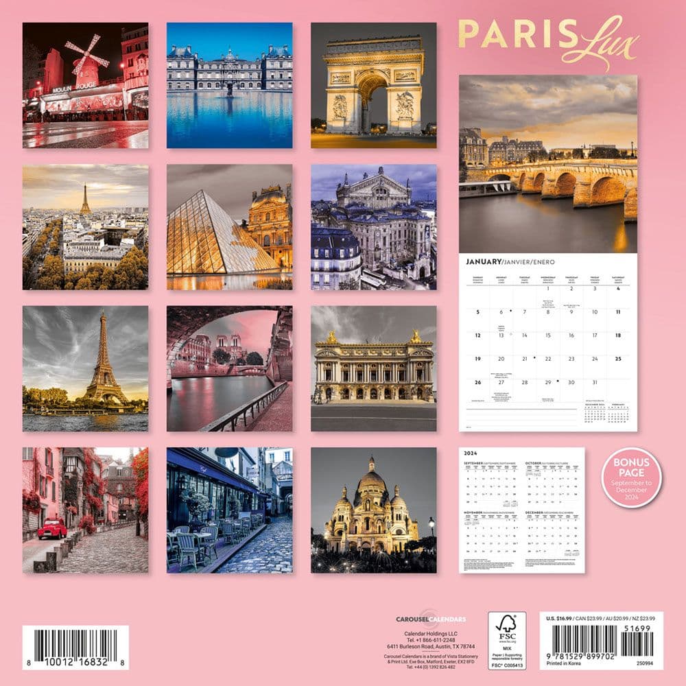 Paris Lux 2025 Wall Calendar