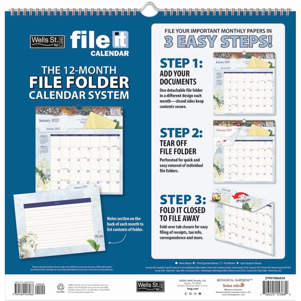 Botanical Gardens 2027 File It Wall Calendar by Barbara Anderson First Alternate Image