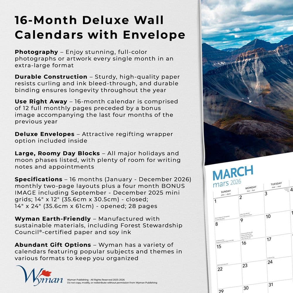 Canada Wilderness Deluxe 2026 Wall Calendar Sixth Alternate Image