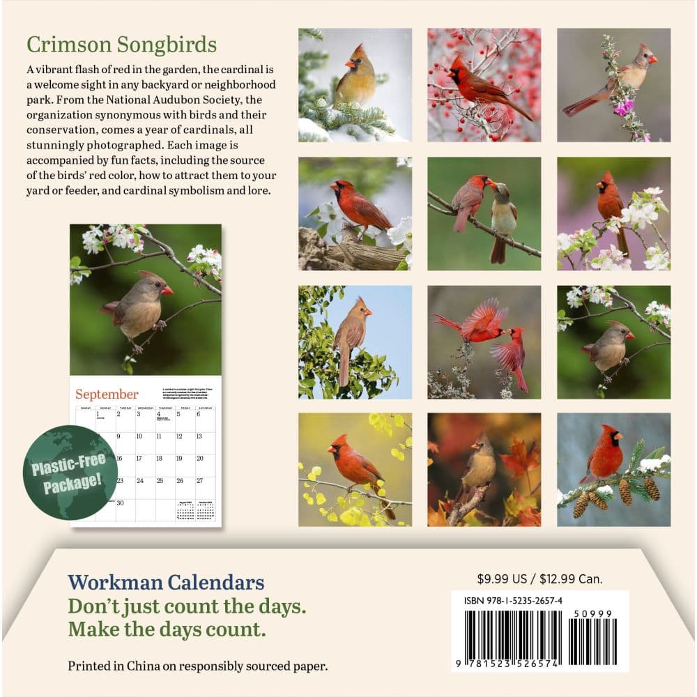 Audubon Cardinals 2025 Mini Wall Calendar Fourth Alternate Image width="1000" height="1000"