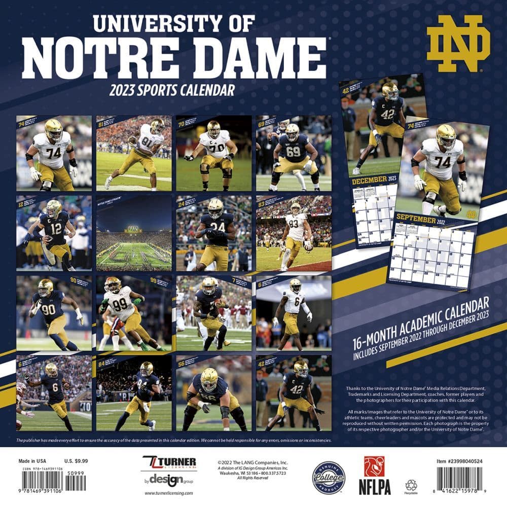Notre Dame Calendar 2023 Col Notre Dame Fighting Irish 2023 Mini Wall Calendar - Calendars.com