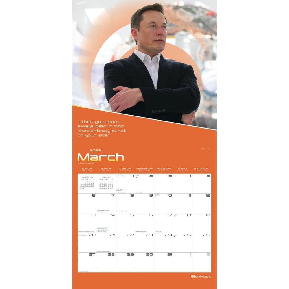 Elon Musk 2022 Wall Calendar - Calendars.com