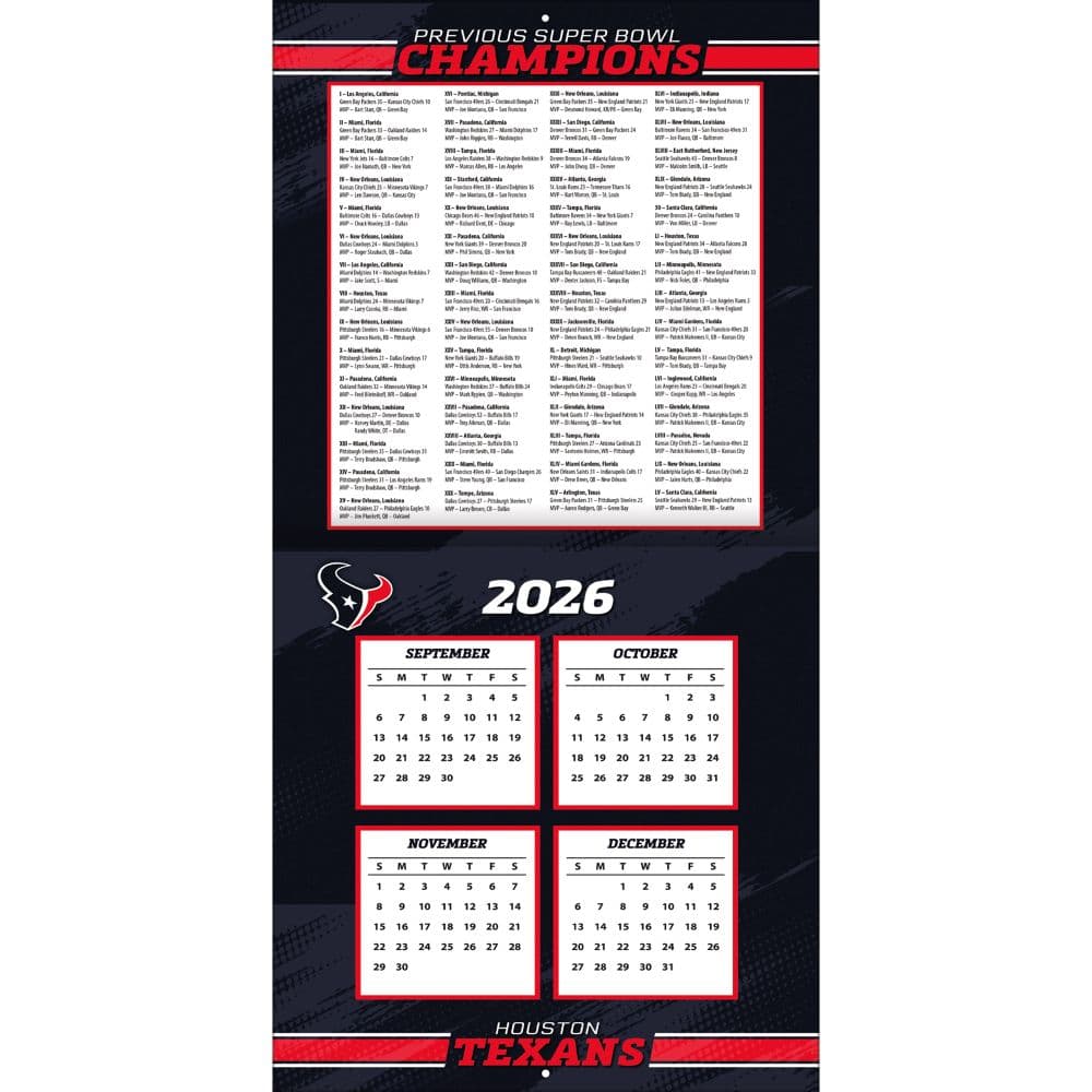 NFL Houston Texans 2027 Wall Calendar Second Alternate Image