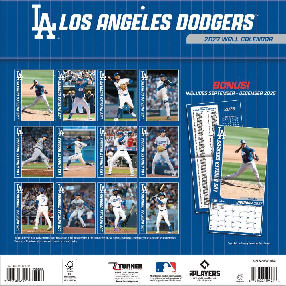 MLB Los Angeles Dodgers 2027 Wall Calendar First Alternate Image
