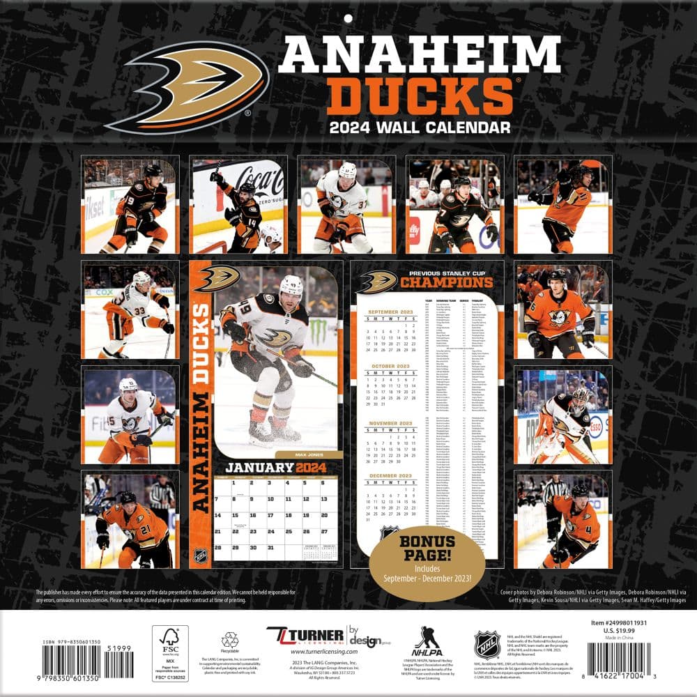 Anaheim Ducks 2025 Wall Calendar