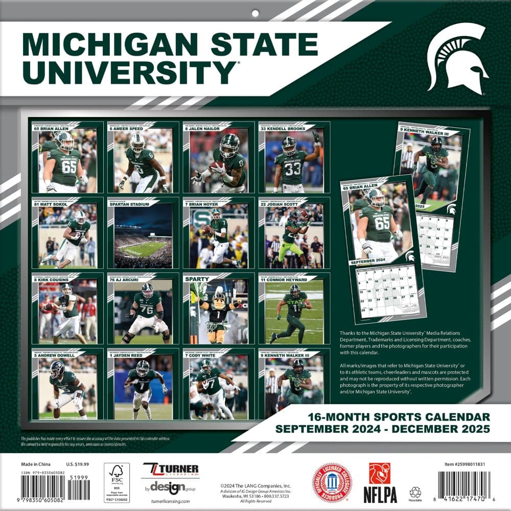 Michigan State Spartans 2025 Wall Calendar_ALT6