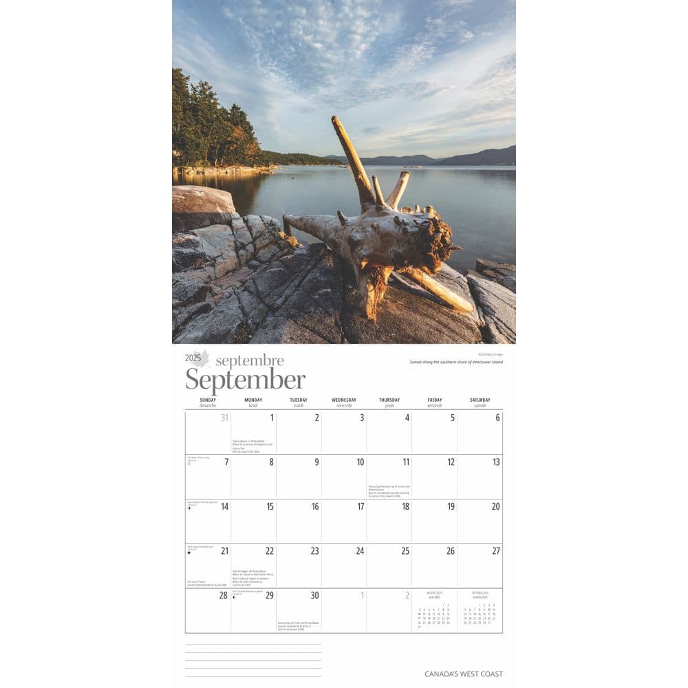 Canada West Coast 2025 Wall Calendar interior