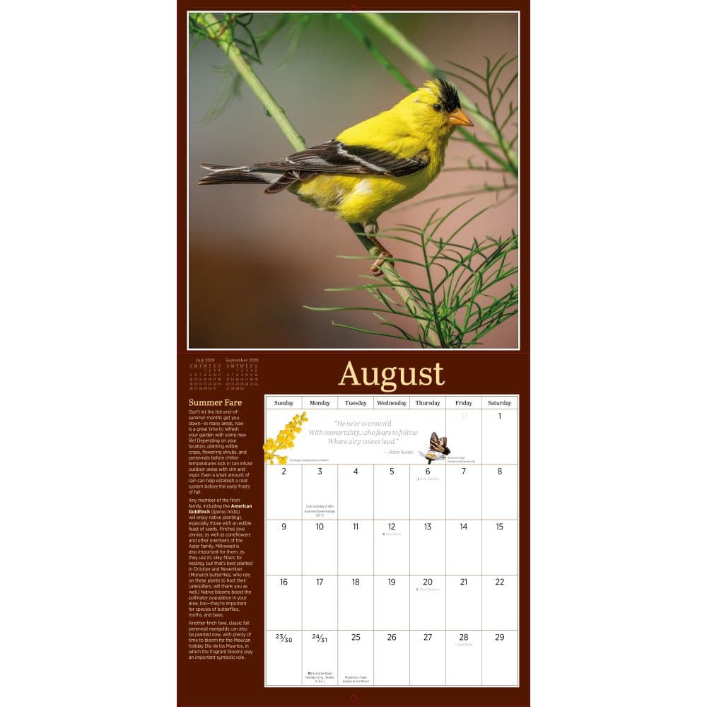 Audubon Garden Birds 2026 Wall Calendar Fourth Alternate Image