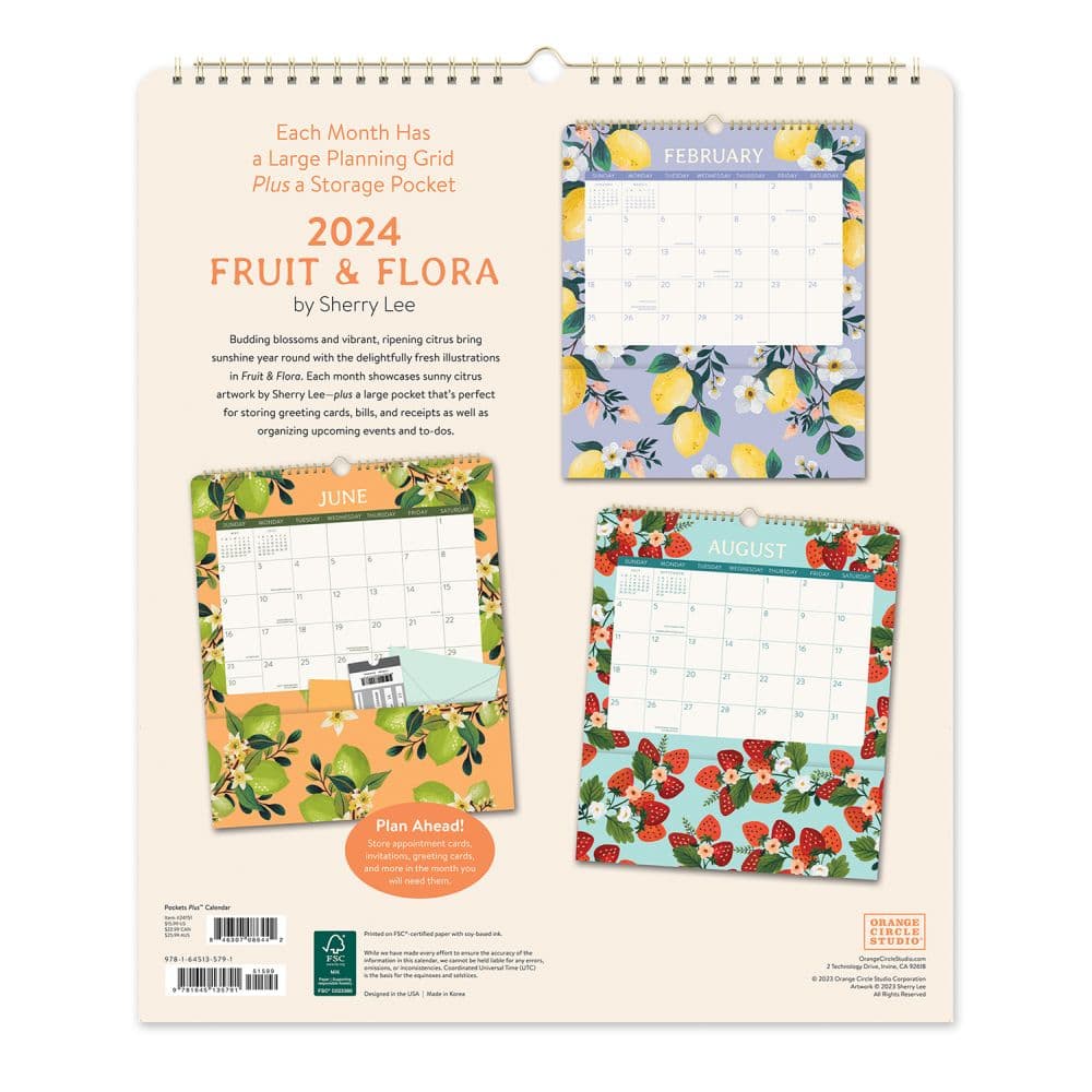 Fruit And Flora Pockets Plus 2024 Wall Calendar