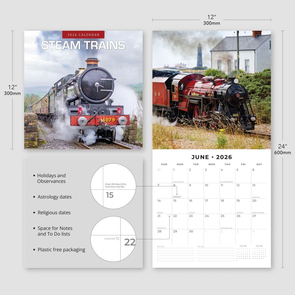 Steam Trains 2026 Wall Calendar Fourth Alternate Image