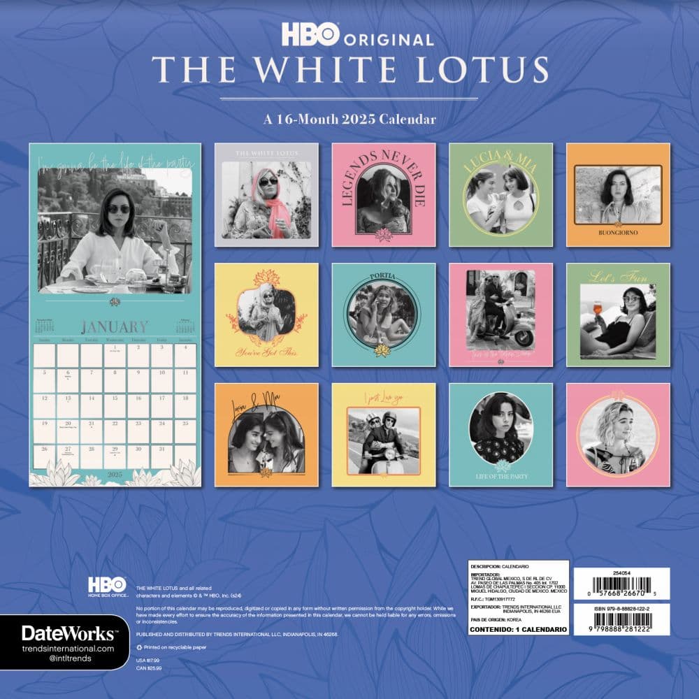 White Lotus 2025 Wall Calendar First Alternate Image width=&quot;1000&quot; height=&quot;1000&quot;