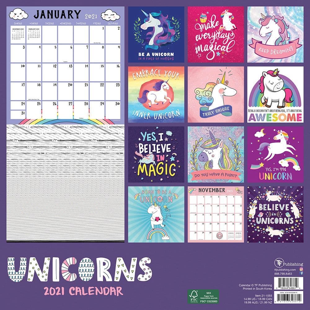 Unicorns Sparkle On Wall Calendar