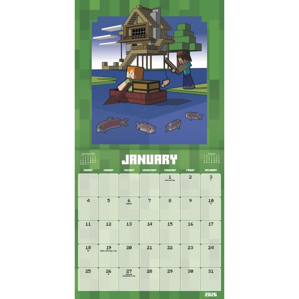 Minecraft Exclusive with Decal 2026 Wall Calendar Second Alternate Image