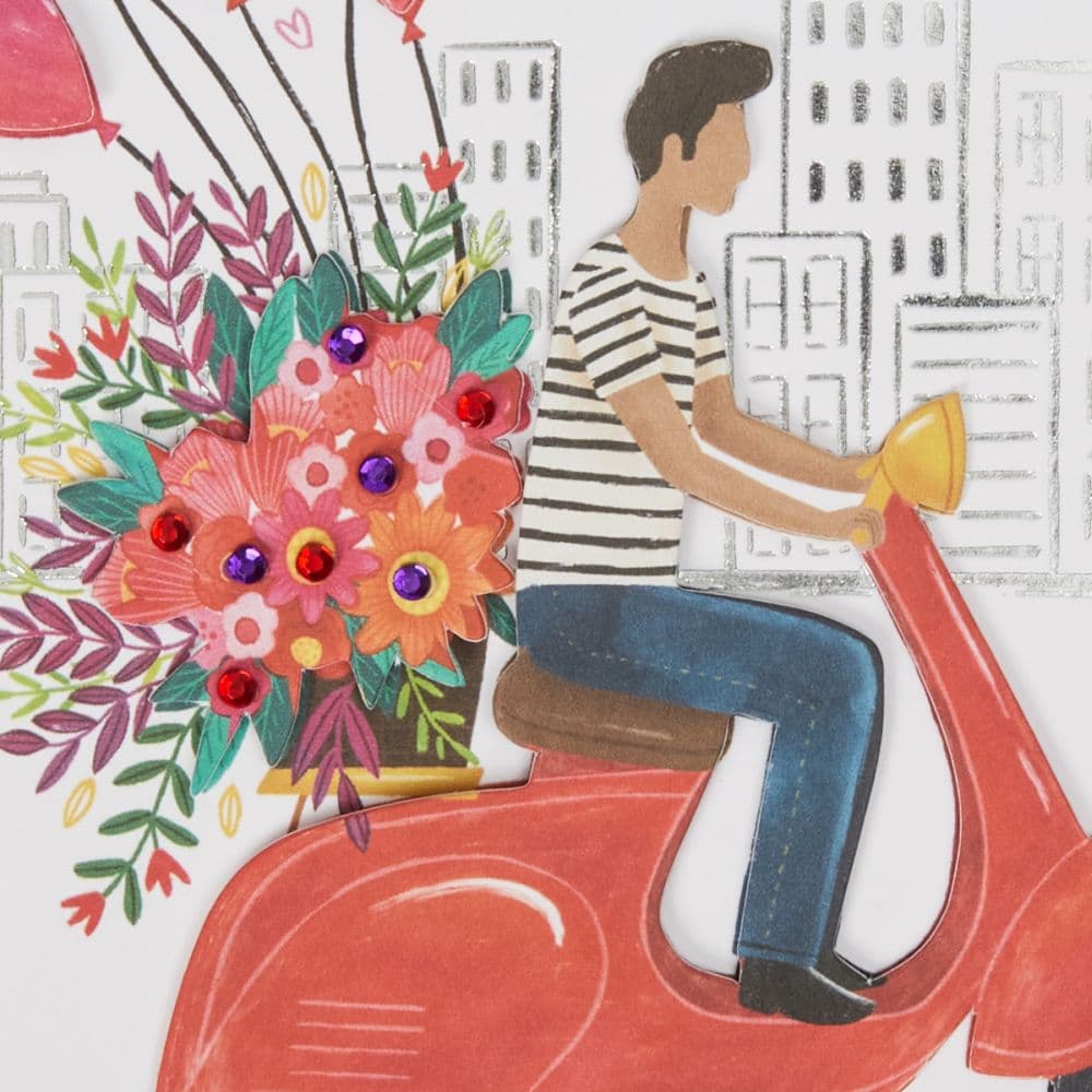 Man on Vespa with Bouquet Valentine&#39;s Day Card Fifth Alternate Image width=&quot;1000&quot; height=&quot;1000&quot;