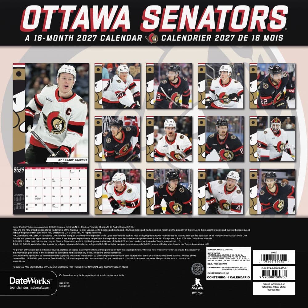 Ottawa Senators Bilingual French 2027 Wall Calendar First Alternate Image