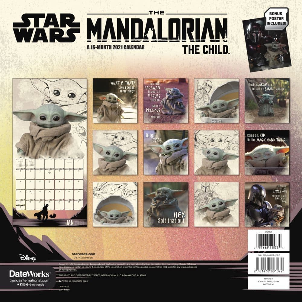 Mandalorian Baby Yoda Exclusive Wall Calendar Calendars Com