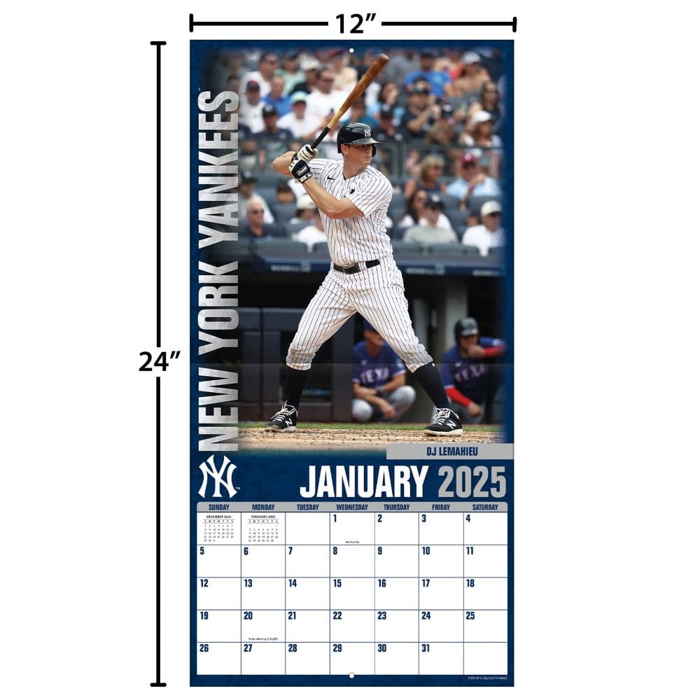 MLB New York Yankees 2025 Wall Calendar Size comparison