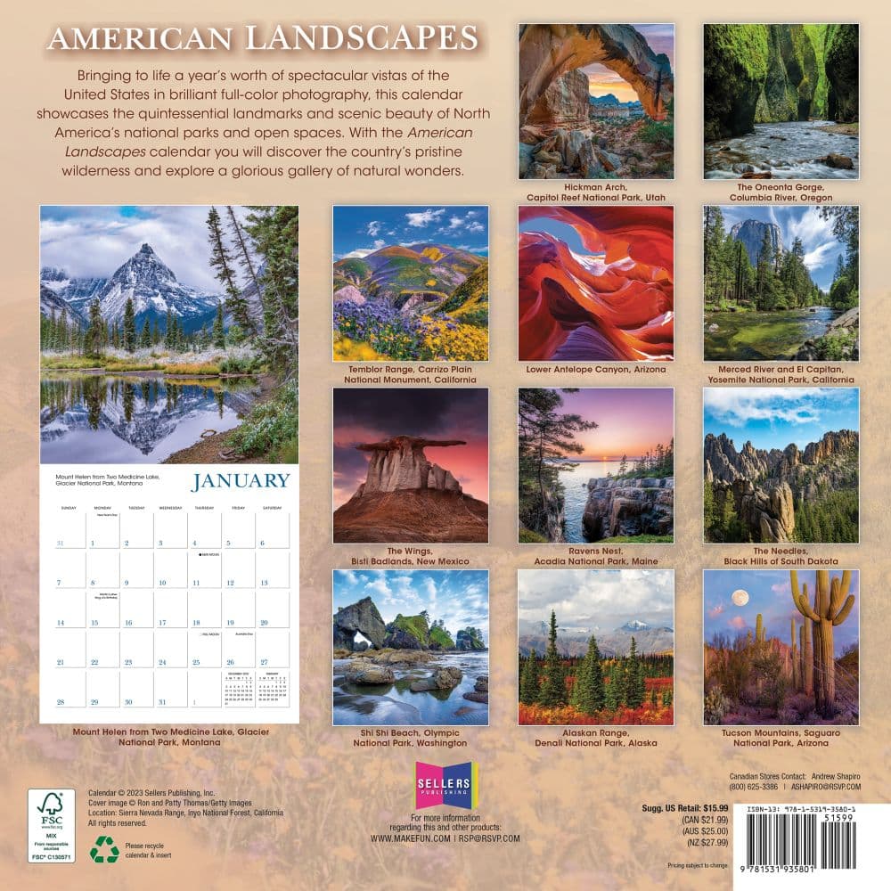 American Landscape 2024 Wall Calendar Alternate Image 1
