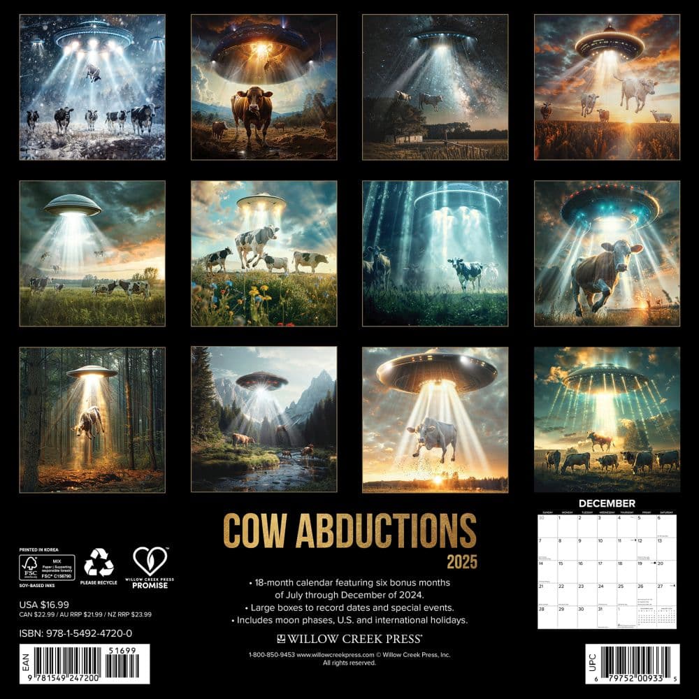 Cow Abductions 2025 Wall Calendar Alt1