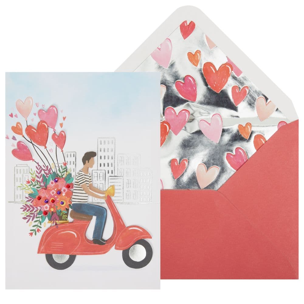 Man on Vespa with Bouquet Valentine&#39;s Day Card Main Product Image width=&quot;1000&quot; height=&quot;1000&quot;