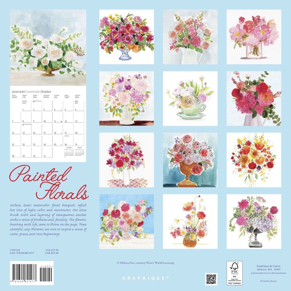 Painted Florals 2024 Wall Calendar