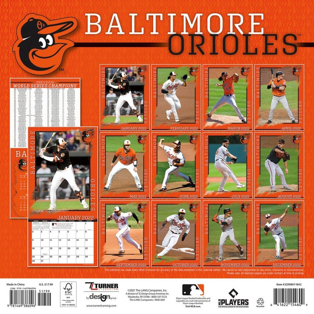 Mlb Baltimore Orioles 2022 Wall Calendar Calendars Com