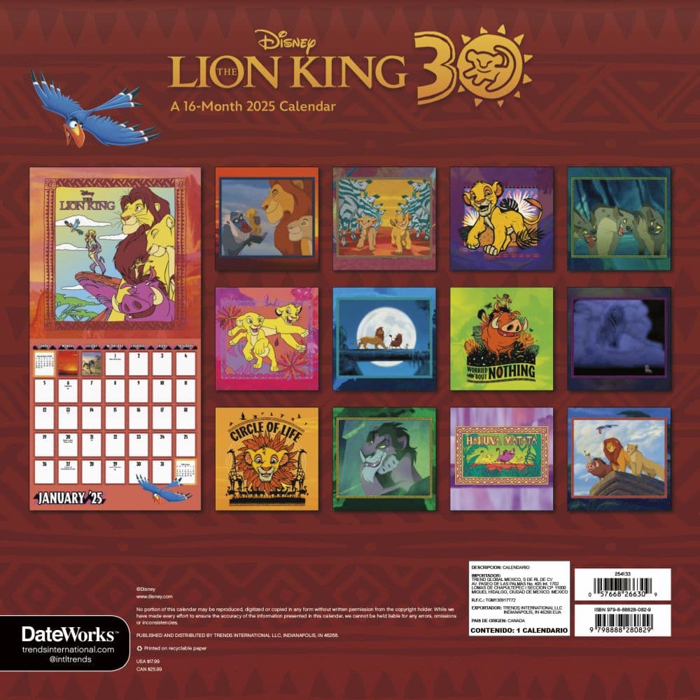 Disney Mufasa 2025 Wall Calendar Alternate 1