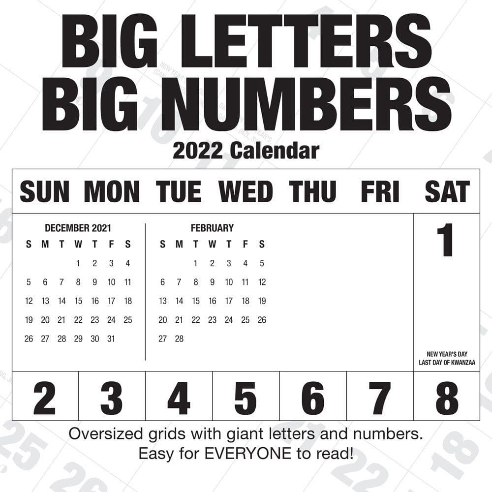 big letters big numbers 2022 wall calendar calendars com