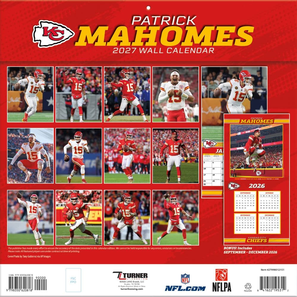 NFL Kansas City Chiefs Patrick Mahomes 2027 Wall Calendar First Alternate Image