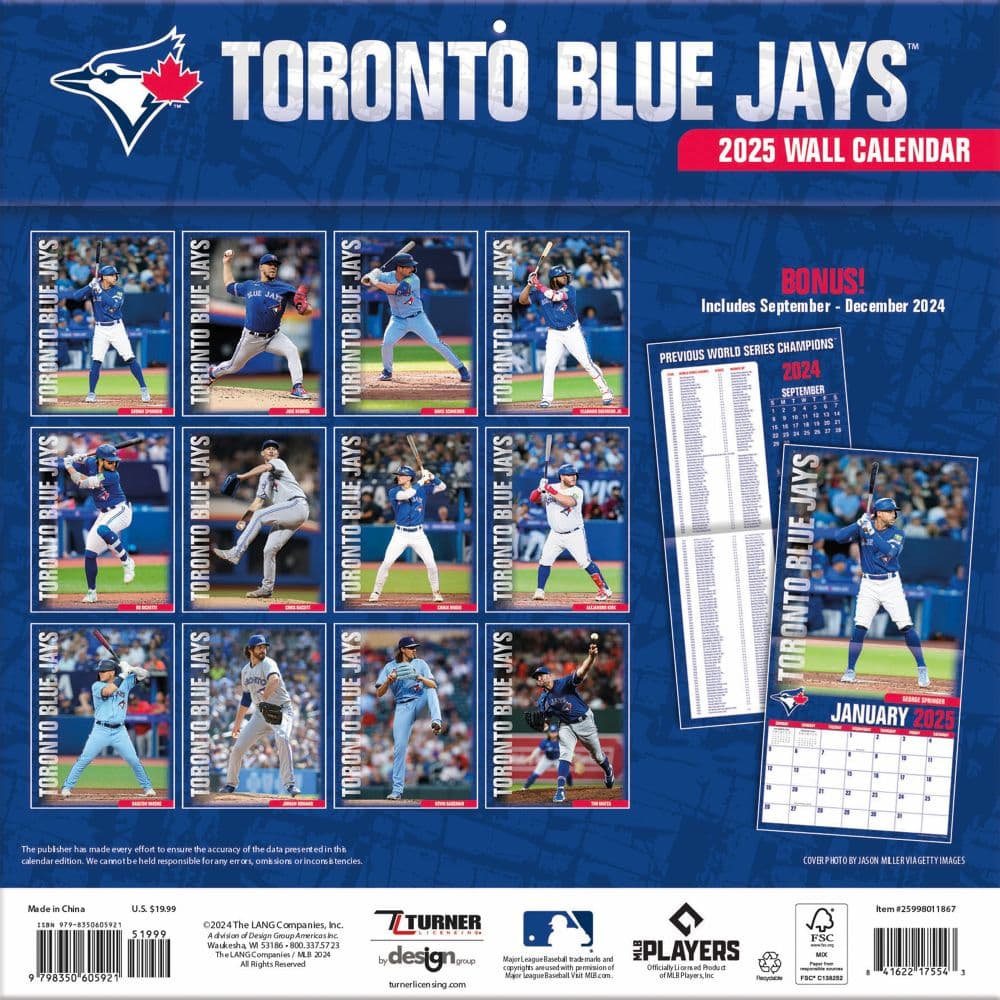 MLB Toronto Blue Jays 2025 Wall Calendar First Alternate Image