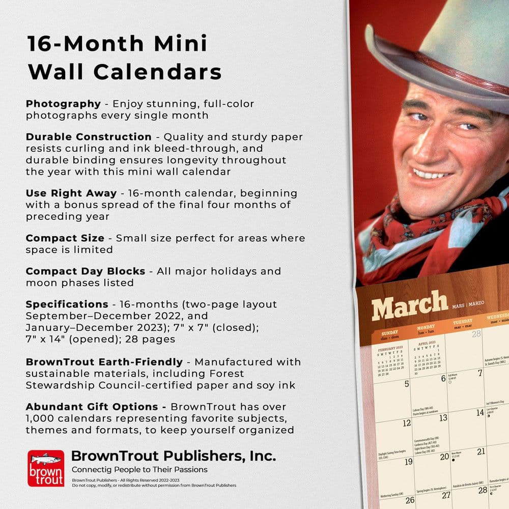John Wayne 2023 Mini Wall Calendar - Calendars.com