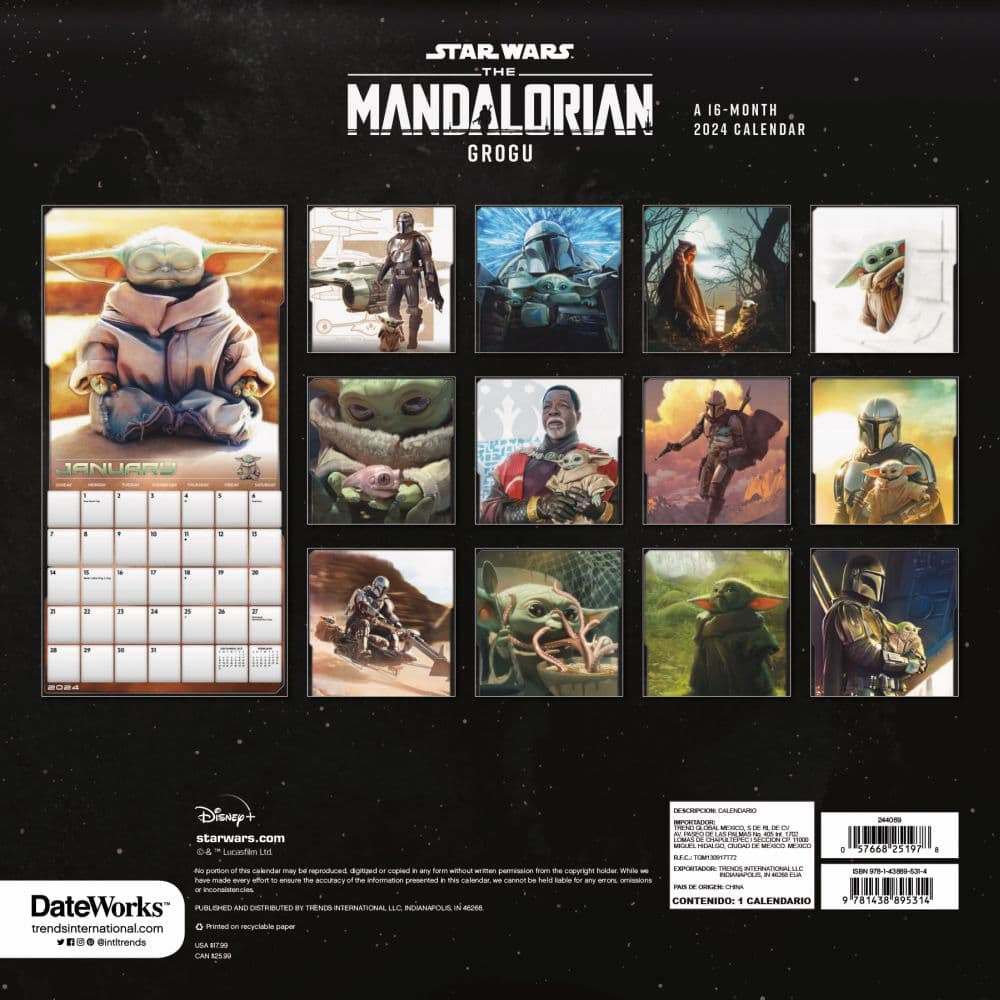 Star Wars Mandalorian the Child Exclusive with Decal 2024 Wall Calendar -  Calendars.com