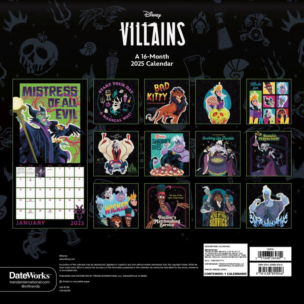 Disney Villains 2025 Wall Calendar Alt1