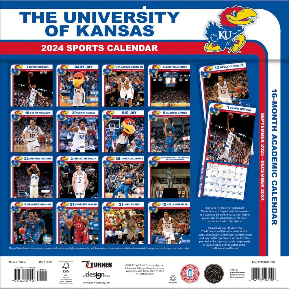 Kansas Jayhawks 2024 Wall Calendar