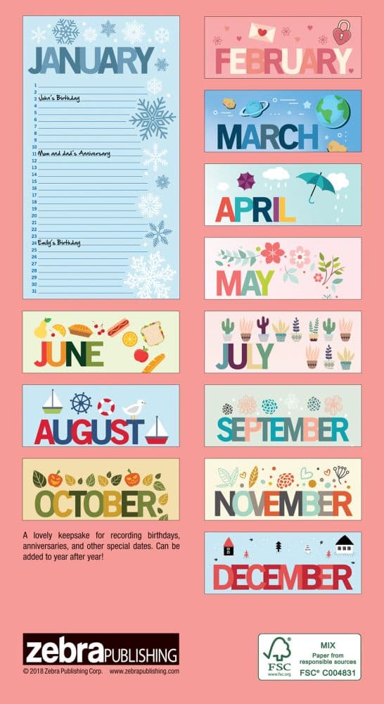 Dates to Remember Perpetual Wall Calendar