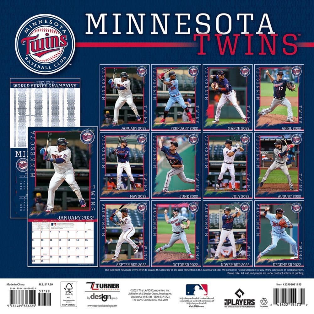 Mlb Minnesota Twins 2022 Wall Calendar Calendars Com
