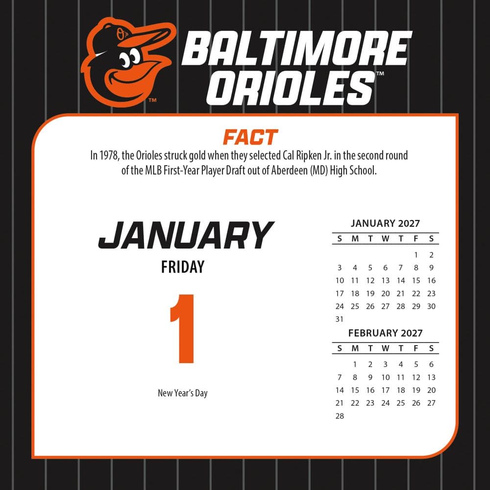 MLB Baltimore Orioles 2027 Desk Calendar Second Alternate Image