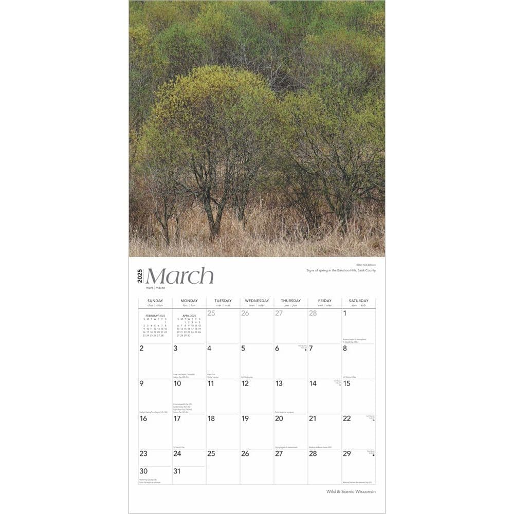 Wisconsin Wild and Scenic 2025 Wall Calendar Interior 2