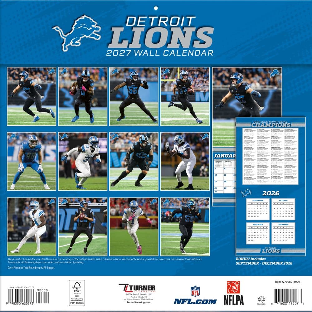 NFL Detroit Lions 2027 Wall Calendar First Alternate Image