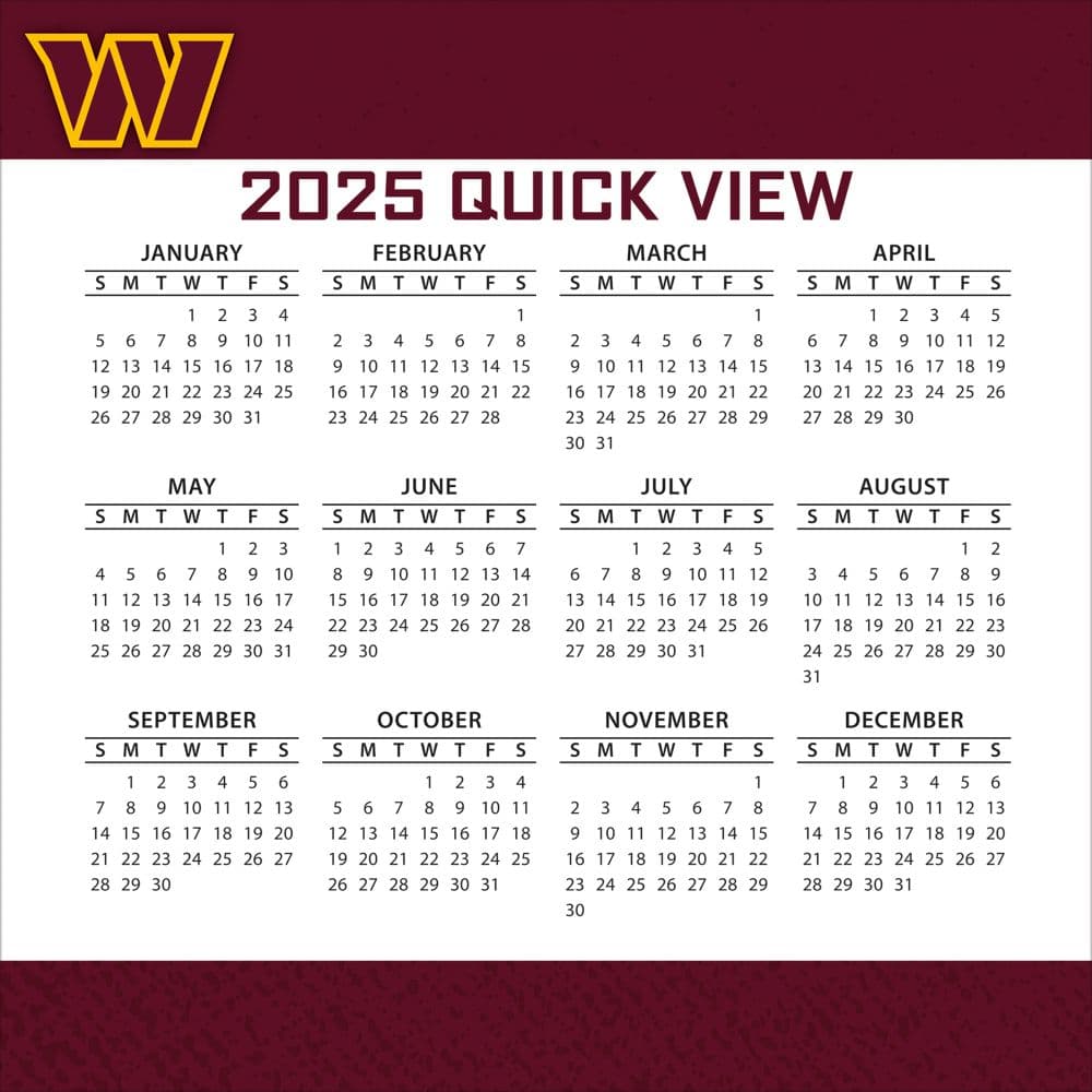 NFL Washington Football Team 2025 Desk Calendar Quick View