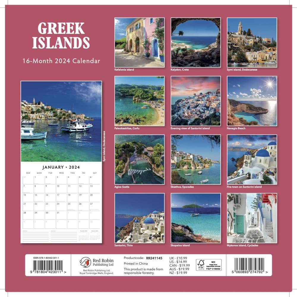 Greek Islands 2025 Wall Calendar