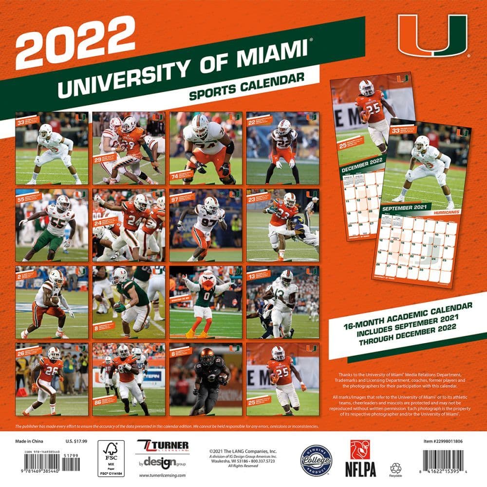 Miami Hurricanes 2022 Wall Calendar - Calendars.com