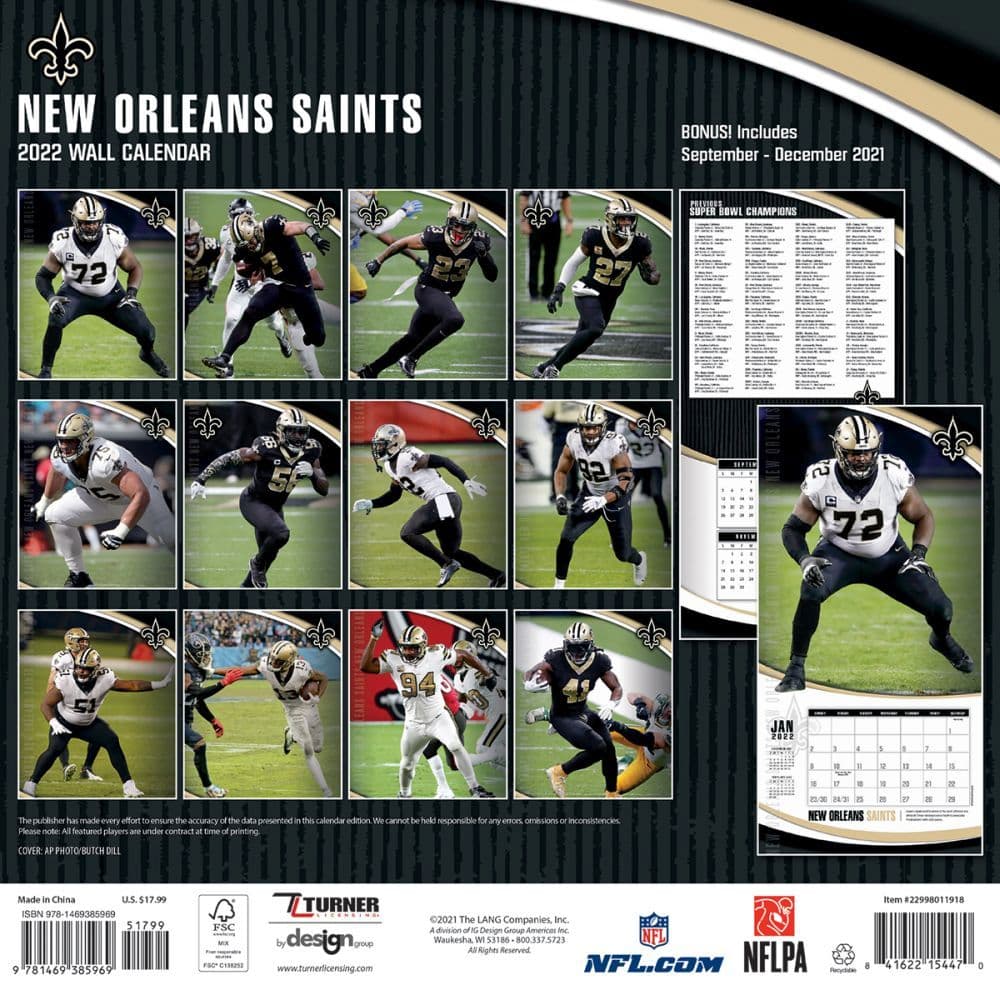 New Orleans Calendar 2022 New Orleans Saints 2022 Wall Calendar - Calendars.com